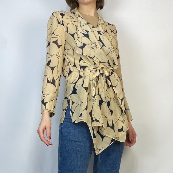 CLUB MONACO Sheer Floral ASYMMETRICAL WRAP Top! Small, 4 to 6 - Picture 3 of 9